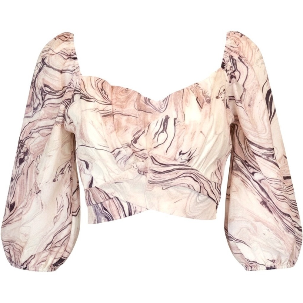 Peach Wrap Around Tie Waist Cropped Chiffon Festival Rave Going Out Top Womens L